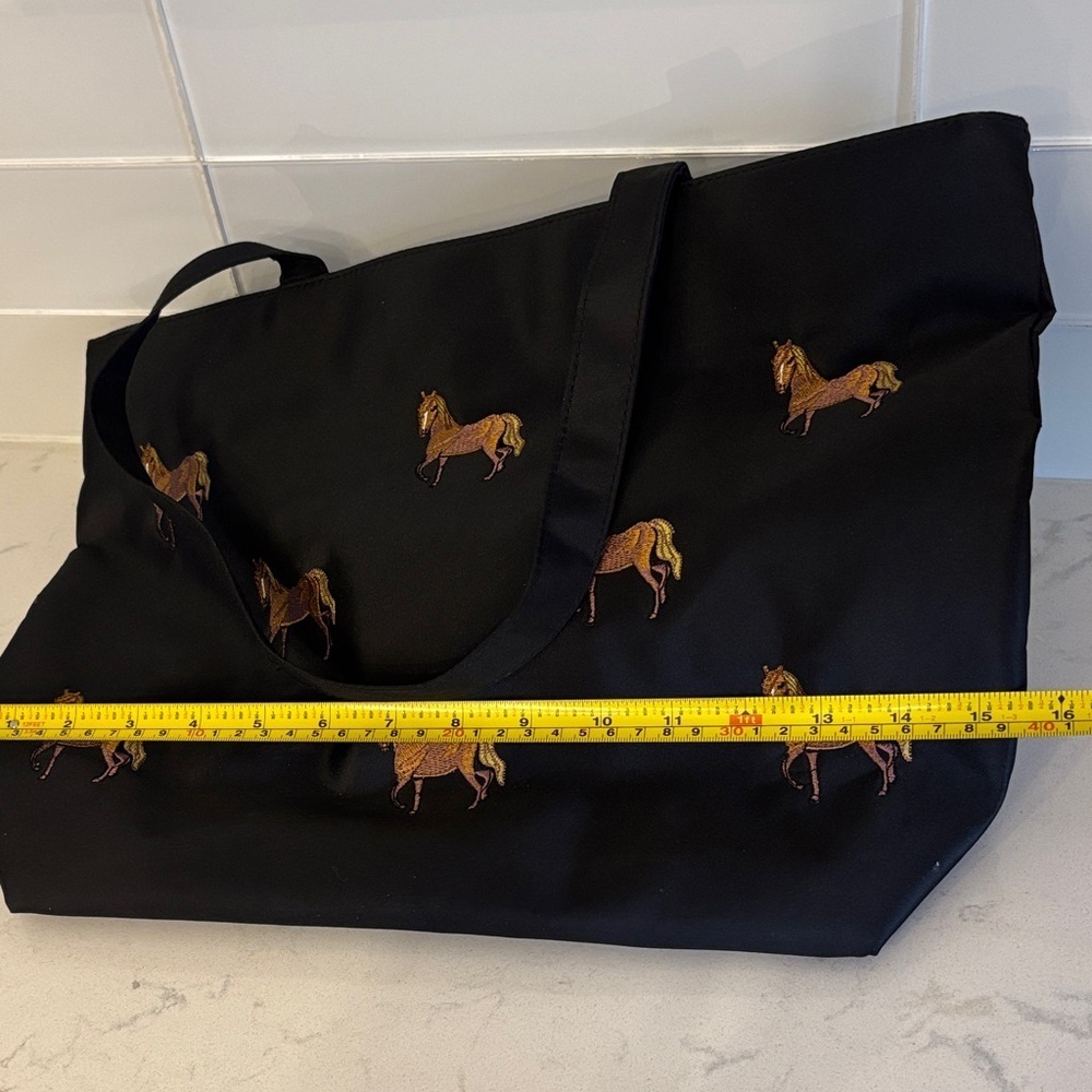 Black Tote Bag with Horse Embroidery - Picture 7 of 9